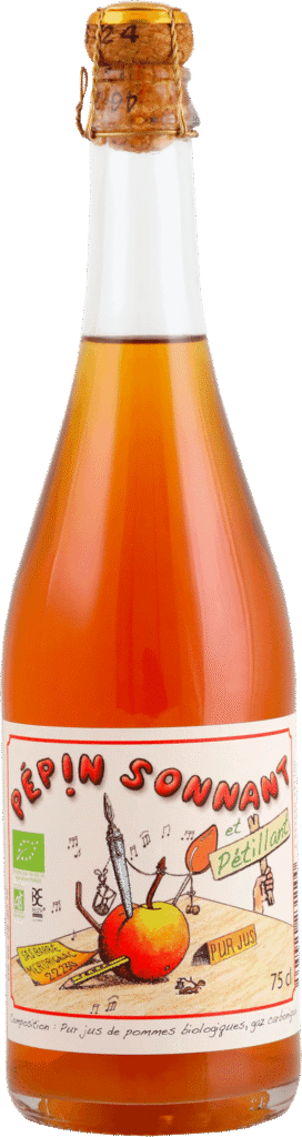 Bouteille de Jus de Pommes Biologique Pétillant Pépin Sonnant 75 cl
